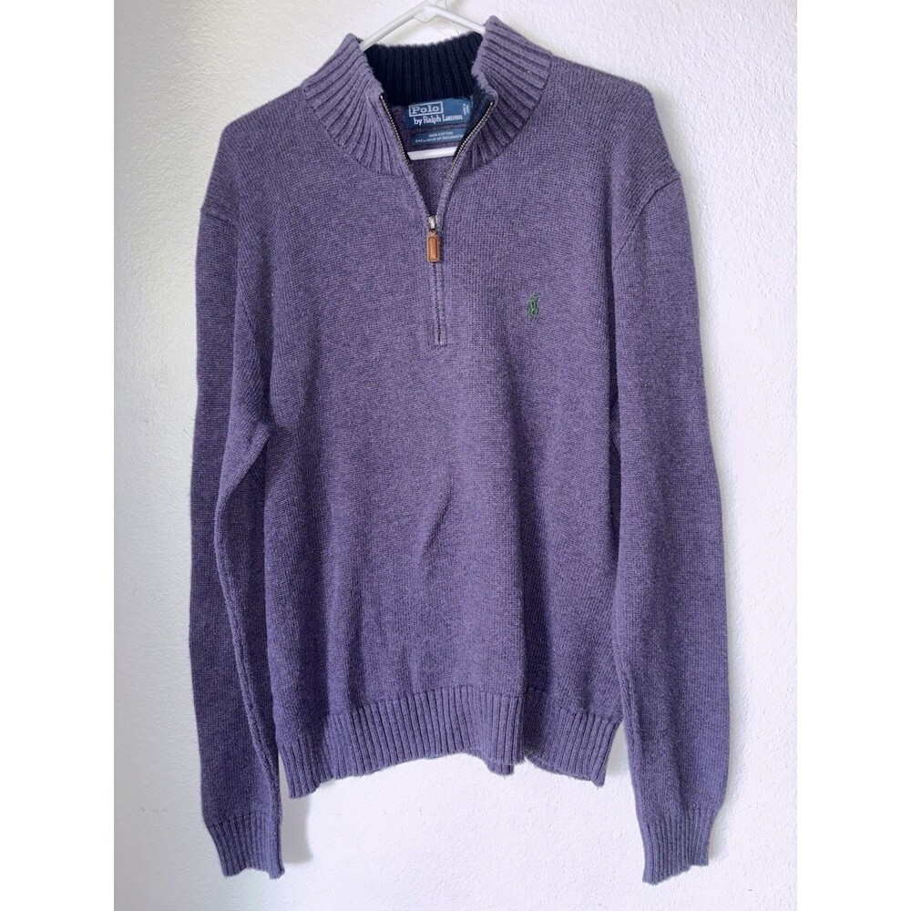 Polo Ralph Lauren Purple  1/4 Zip Sweater Pullover Mens L 100% Cotton